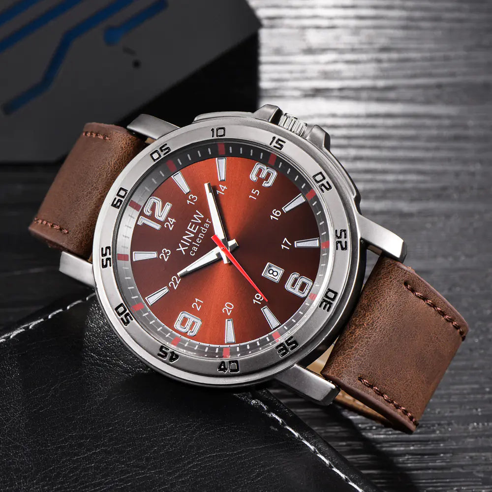 Men's Leather Belt, Calendar Watch, Quartz Timepiece “best travel watches for men”