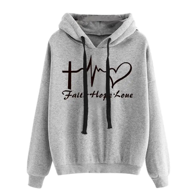 Women's Long Sleeve Heart Print Hoodie Sweatshirt