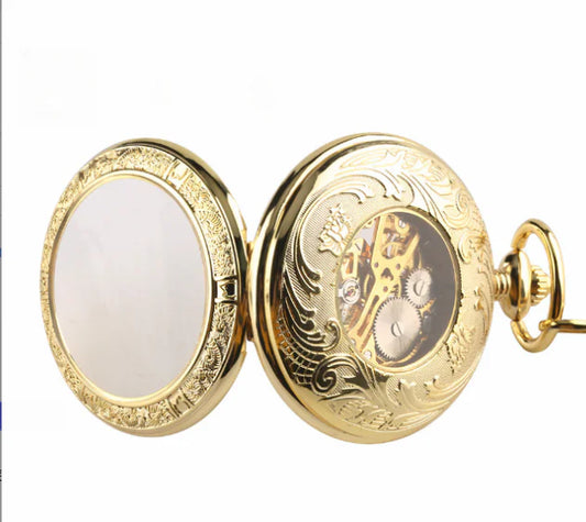 Gold Transparent Mechanical Pocket Watch with Arabic Dial