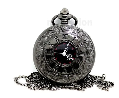 A Touch of Old-World Elegance Black Classic Roman Numeral Pocket Watch Necklace
