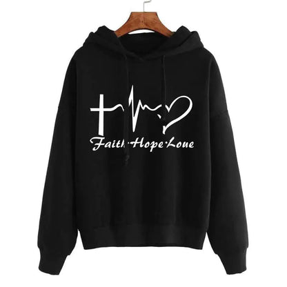 Women's Long Sleeve Heart Print Hoodie Sweatshirt