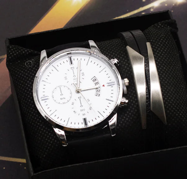 Men's Quartz Fashion Watch Set with Calendar Feature