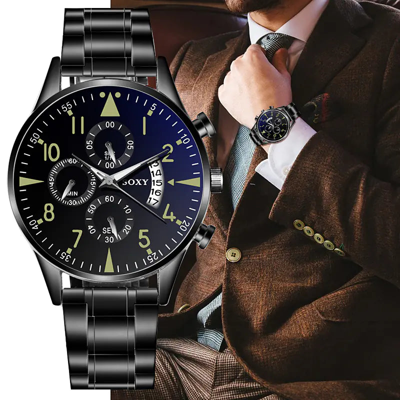 Men's Steel Band Watch with Luminous Dial and Calendar -Best men Watches