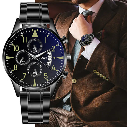 Men's Steel Band Watch with Luminous Dial and Calendar -Best men Watches