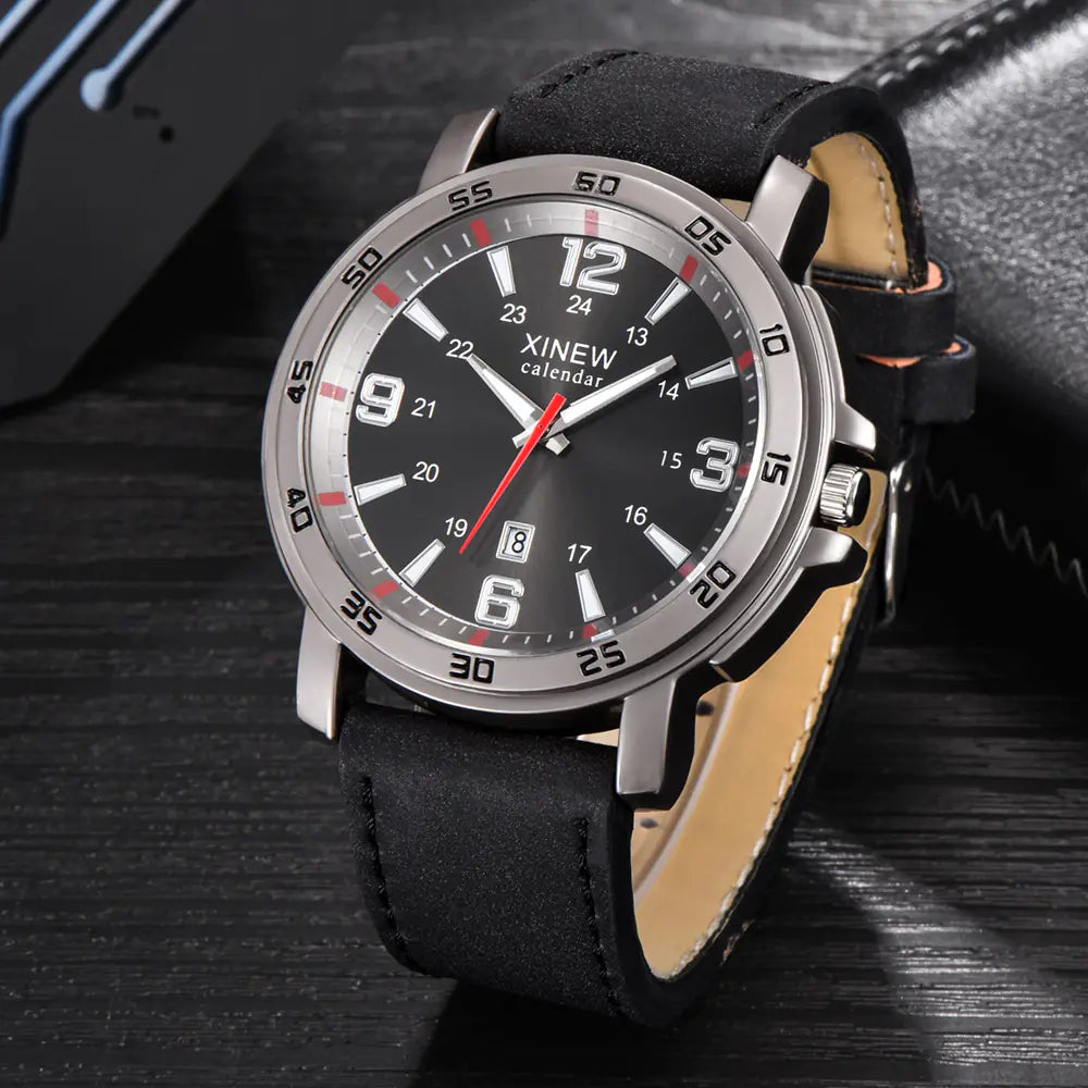 Men's Leather Belt, Calendar Watch, Quartz Timepiece “best travel watches for men”