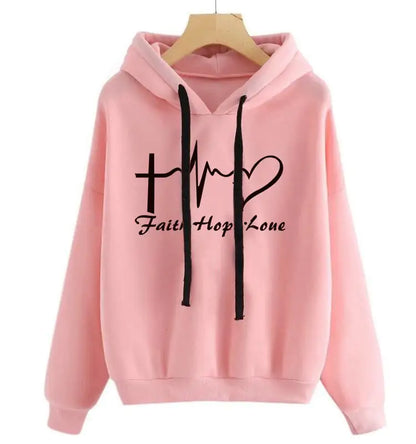 Women's Long Sleeve Heart Print Hoodie Sweatshirt