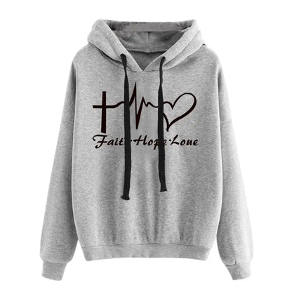 Women's Long Sleeve Heart Print Hoodie Sweatshirt
