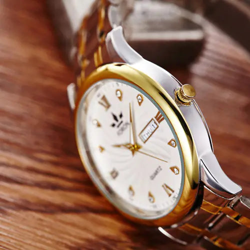 Men's Luminous Steel Band Quartz Watch with Dual Calendar-“best travel watches for men”