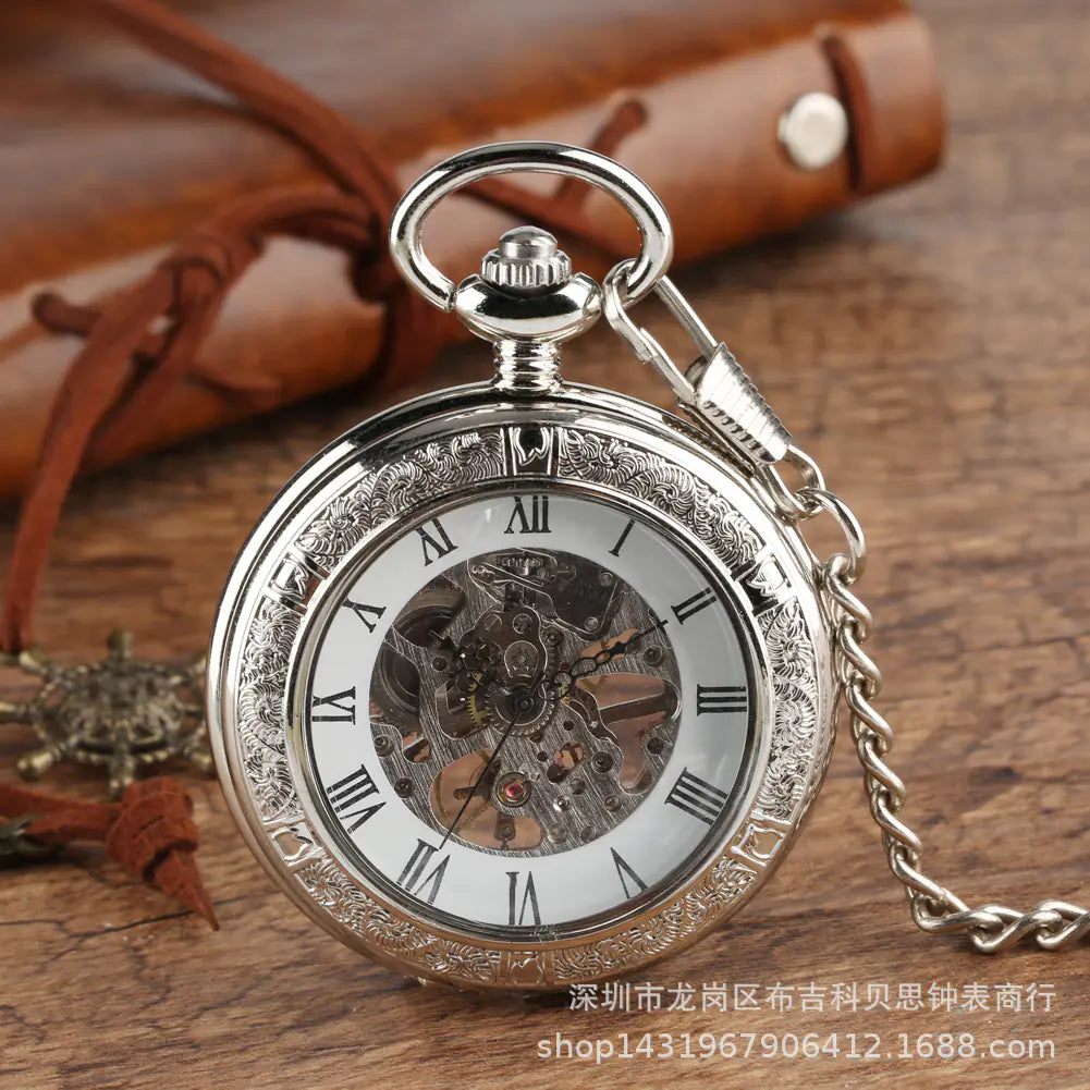 Gold Transparent Mechanical Pocket Watch with Arabic Dial