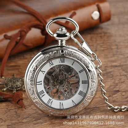 Gold Transparent Mechanical Pocket Watch with Arabic Dial
