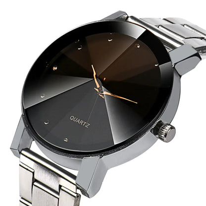 Stylish Couple's Quartz Watches with Steel Band and Diamonds