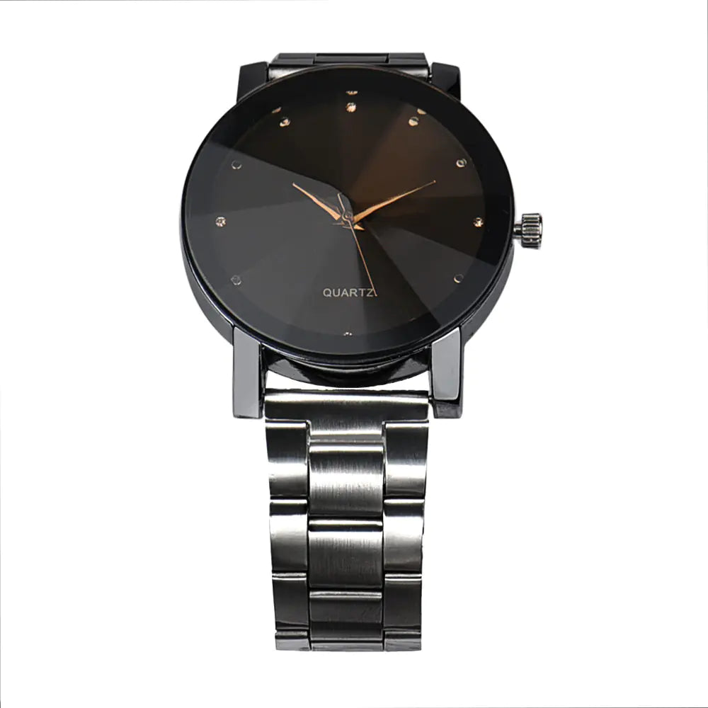 Stylish Couple's Quartz Watches with Steel Band and Diamonds