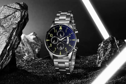 Men's Steel Band Watch with Luminous Dial and Calendar -Best men Watches