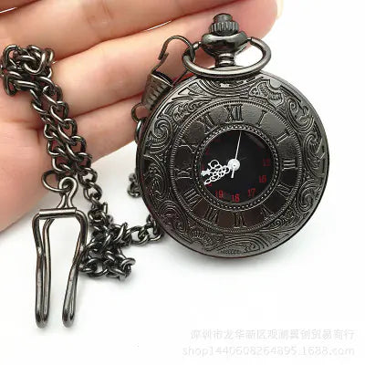 A Touch of Old-World Elegance Black Classic Roman Numeral Pocket Watch Necklace