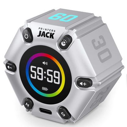 Printers Jack Pomodoro Timer Productivity Cube Timer Visual Focus Timer Mute & Vibration & Adjustable Sound Alert for Office ADHD Study Work 3/5/10/25/30/60min & Custom Countdown - Silver