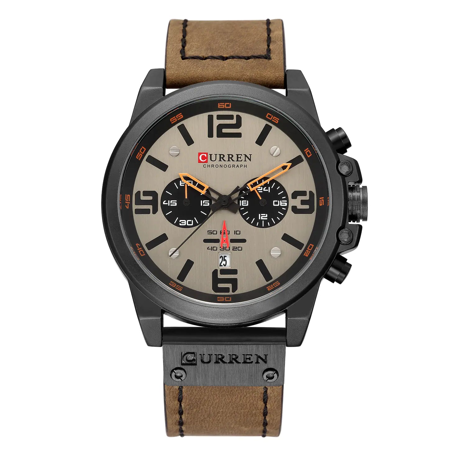 6-Needle Quartz Watch with Calendar and Waterproof Strap