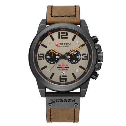 6-Needle Quartz Watch with Calendar and Waterproof Strap