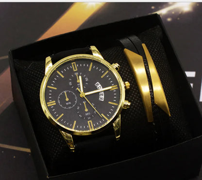 Men's Quartz Fashion Watch Set with Calendar Feature