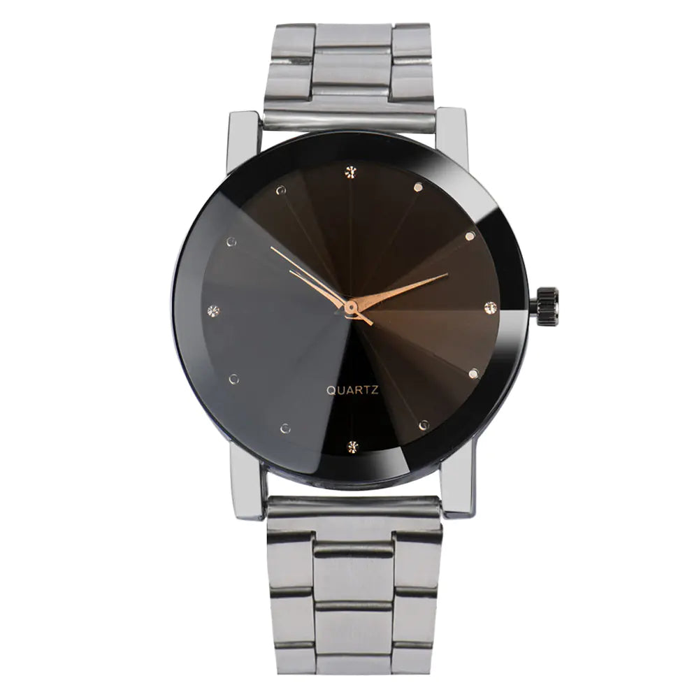 Stylish Couple's Quartz Watches with Steel Band and Diamonds