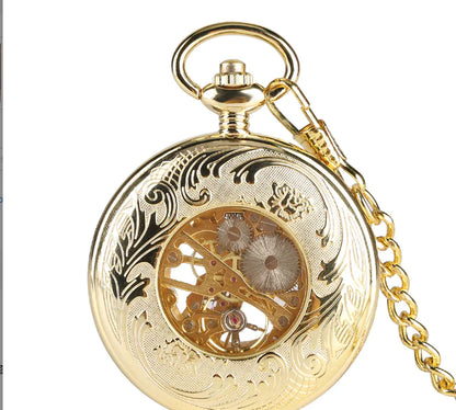 Gold Transparent Mechanical Pocket Watch with Arabic Dial
