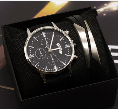 Men's Quartz Fashion Watch Set with Calendar Feature