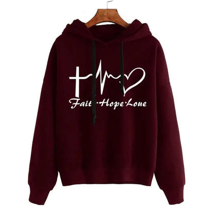 Women's Long Sleeve Heart Print Hoodie Sweatshirt