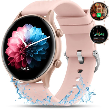 Smart Watch for WomenAnswer/Dial Calls Waterproof Fitness Watch for Women Fitness Tracker Heart Rate Watch Compatible for iPhone Android Reloj Inteligente para Mujer 1.4“ Round Pink